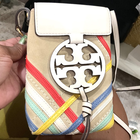Tory Burch Miller Mini Zig Zag Suede Leather Phone Crossbody Messenger Bag - Picture 1 of 13